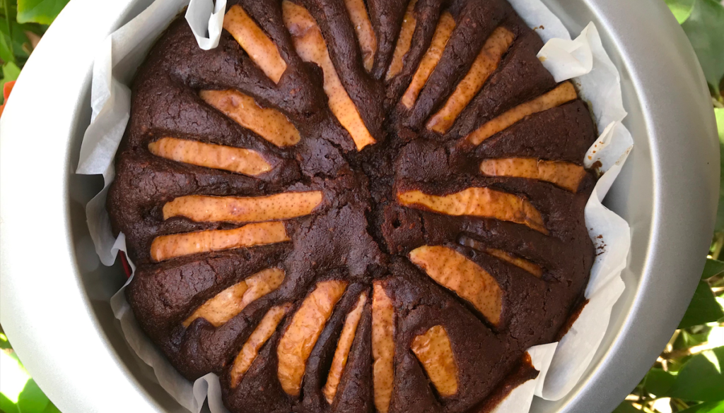 Vegan Dark chocolate pear cake with orange zest